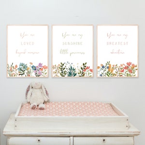 Floral Nursery Prints: Girls Bedroom Decor, Pink Flowers (Digital Download)