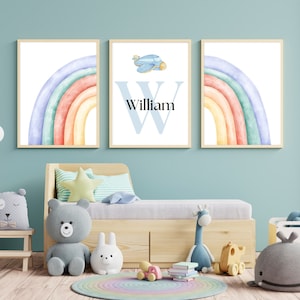 Rainbow Airplane Name Print: Baby Boy Nursery Decor (Digital Download)