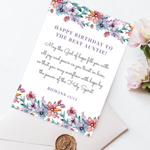 Carte d'anniversaire Carte d'anniversaire à téléchargement immédiat Carte de versets bibliques Carte d'anniversaire pour le meilleur cadeau de tante pour tante Cadeaux chrétiens Carte d'anniversaire
