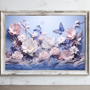 Flowers Mural 3D Wall Art | Flowers Wall Art | Vintage Wall Art | Wall Décor | PRINTABLE Wall Art | Digital DOWNLOAD | Ratio 3:2 LANDSCAPE