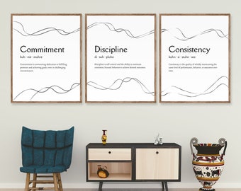 Motivational Definitions Art Prints: Commitment, Discipline, Consistency (Digital Download)