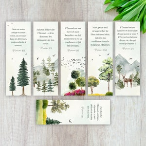 Marcadores en francés Lindos marcadores imprimibles con salmos Juego de 6 Arte de la naturaleza Descarga instantánea Producto digital Marcador de arte Versículo bíblico 2x6"