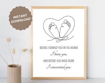 Jeremia 1:5 Baby Zimmer Wand Kunst, Christliche Kinderzimmer Dekor (Digitaler Download)