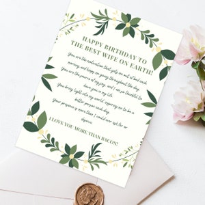 Cartão de aniversário para esposa Cartão de aniversário para melhor esposa Presente para parceiro Mensagem de agradecimento Presentes Amor Cartão de aniversário Download instantâneo
