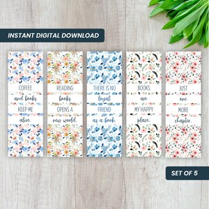 Bookmarks Set of 5 Floral Printable Bookmarks Instant Download Digital Bookmarks Digital Art Floral Illustration Book Lover Gift 2 x 6in