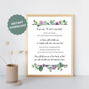Psalm 91 The Lord is my refuge Bible Verse Wall Art Print Christian Psalm Decor Minimalist Modern Scripture Nursery & Baptism Gift Printable