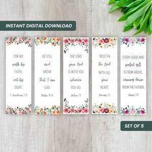 Marcadores de flores para imprimir con versículos bíblicos / Juego de 5 / Descarga instantánea / Marcadores de flores / Marcadores cristianos / Tamaño A4 / Carta