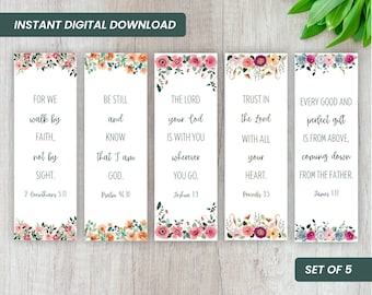 Floral Bible Verse Bookmarks: Christian Gift, Set of 5 (Digital Download)