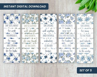 Bible Verse Bookmarks for Women: Floral Proverbs, Set of 5 (Digital Download)
