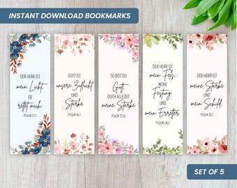 German Bible Verse Bookmark Set: Floral Christian Gift (Digital Download)