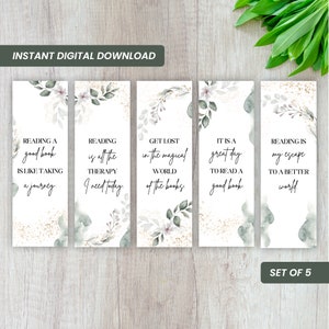Floral Bookmarks with Reading Quotes - Set of 5 (Printable PDF)
