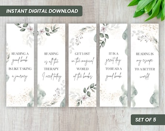 Floral Bookmarks with Reading Quotes - Set of 5 (Printable PDF)