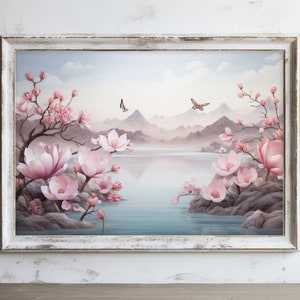 Vintage Floral Mural Art Print: 3D Flower Wall Decor (Digital Download)