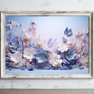 Flowers Mural 3D Wall Art | Flowers Wall Art | Vintage Wall Art | Wall Décor | PRINTABLE Wall Art | Digital DOWNLOAD | Ratio 3:2 LANDSCAPE