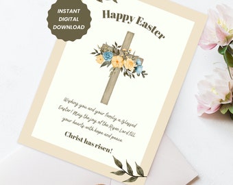 Christelijke paaskaart, religieuze paaskaart, unieke bijbelse paasboodschap, wenskaart bloemen kruis paaszegening, christelijk Pasen