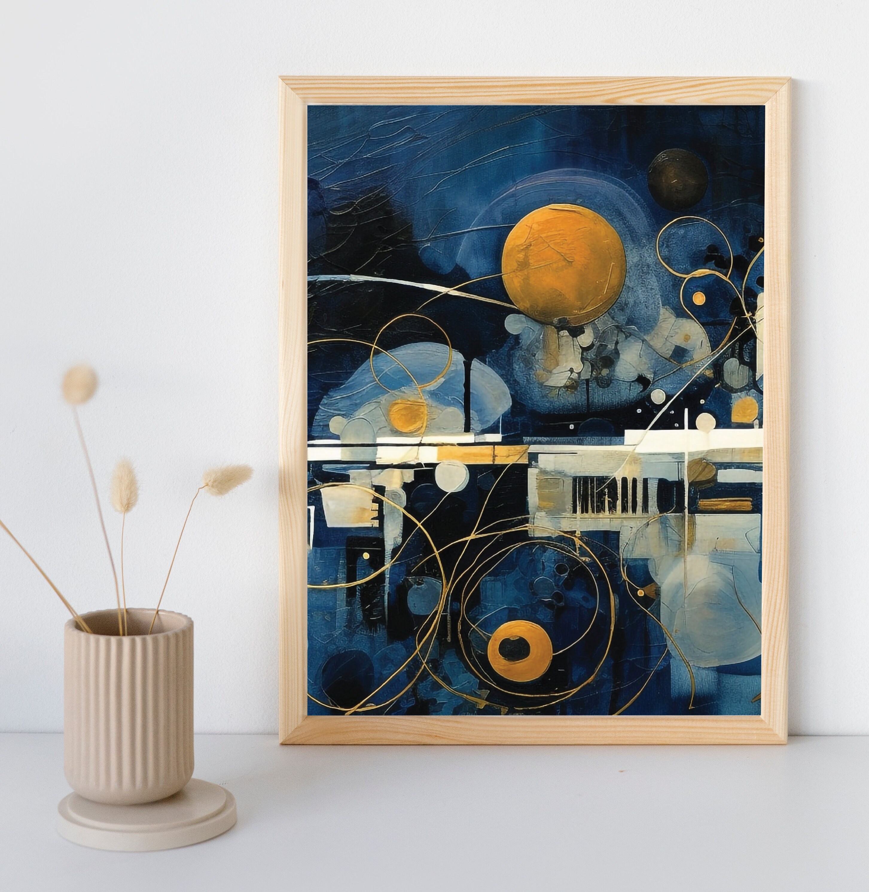 Modern Navy Blue Abstract Wall Art Set of 3 Prints Bedroom Etsy