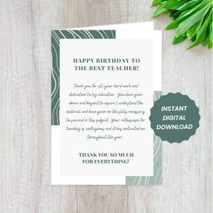Geburtstagskarte für Lehrer Geburtstagskarte für Beste Lehrer Geschenk für Professoren Wertschätzung Nachricht Geschenke Liebe Geburtstagskarte Sofort Download