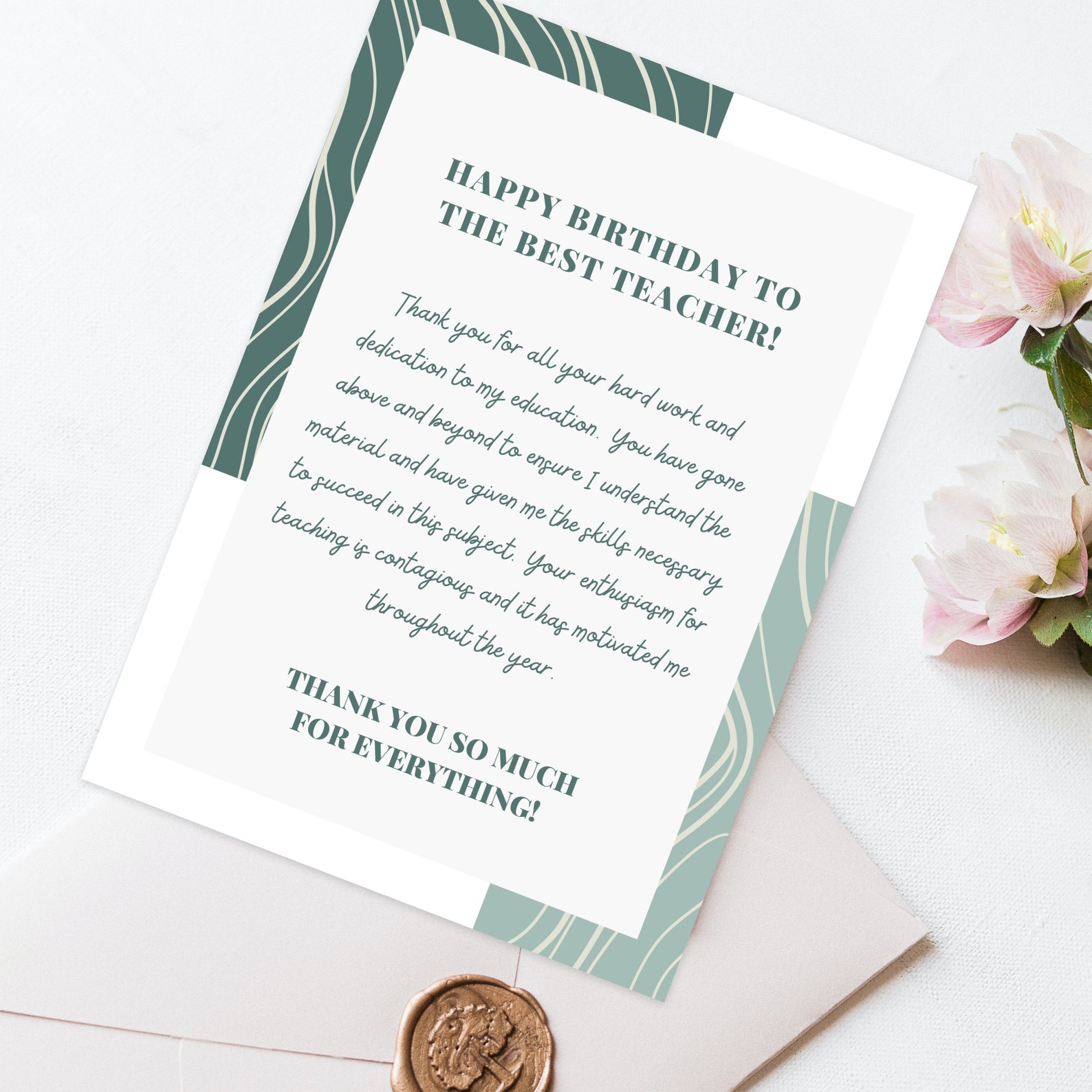 Teacher Birthday Card: Appreciation Message Gift (digital Download) - Etsy