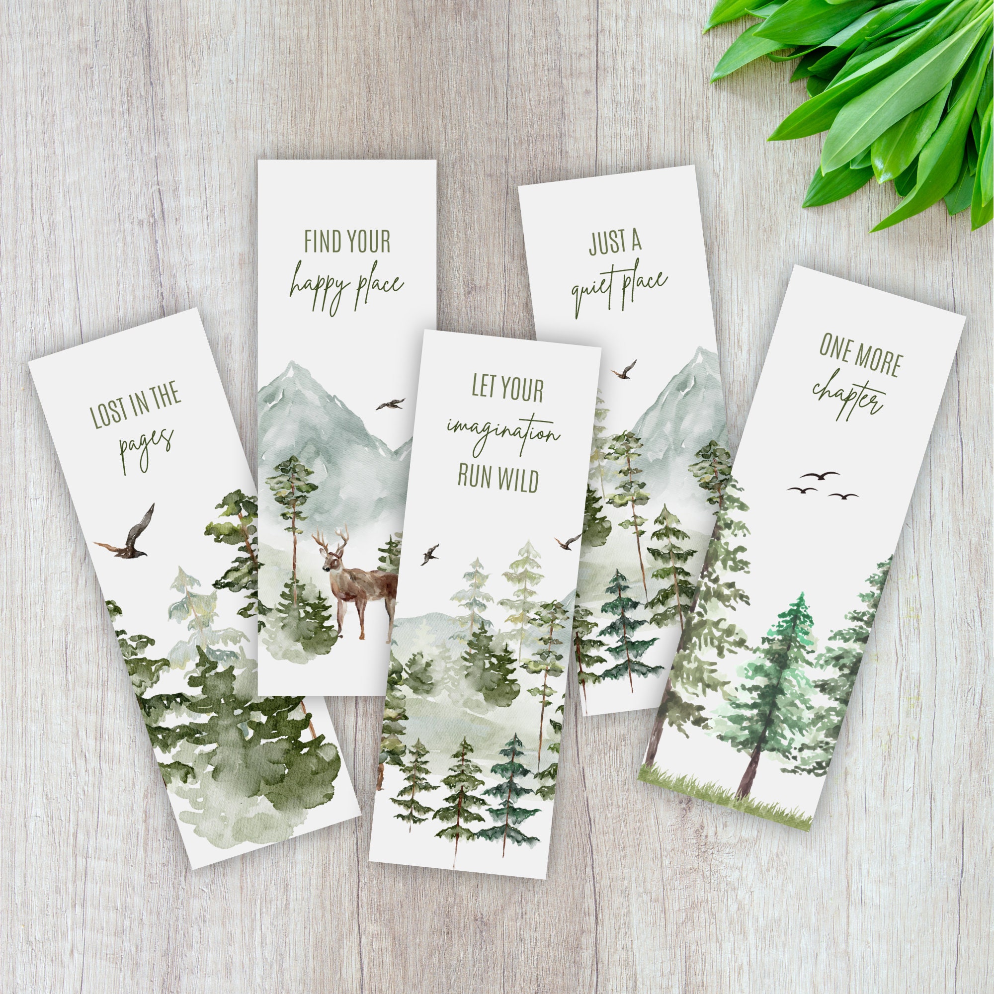Watercolor Bookmarks Set: Forest Mountain Quotes (digital Download) - Etsy