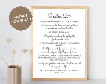 Impresión del versículo bíblico del Salmo 23: Decoración cristiana minimalista (descarga digital)