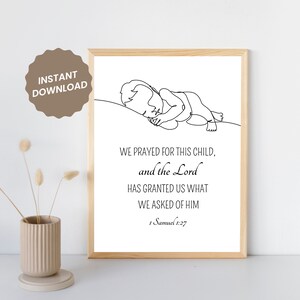 Baby Wall Art Print Christian Baby Boy Girl Nursery Art Sign & Baby Room Wall Decor We prayed For this child 1 Samuel 1:27 Bible Verse Print