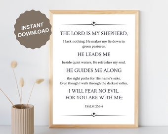 Impresión del versículo bíblico del Salmo 23: Decoración cristiana minimalista (descarga digital)