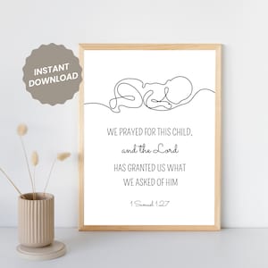 For This Child We Have Prayed 1 Samuel 1:27 Bible Verse Baby Wall Art Print Christian Baby Boy Girl Nursery Art Sign & Baby Room Wall Decor