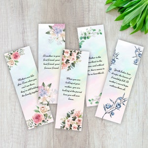 Mother&#39;s Day Bookmark, Printable Bookmarks Set of 5, Mother&#39;s Day Gift, Step Mom Gift, Instant Download, Digital File 2&quot; x 6&quot;