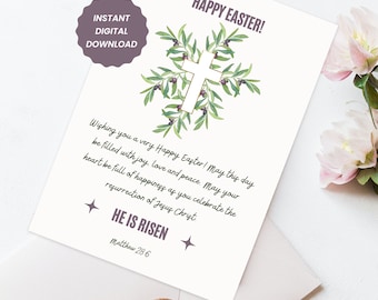 Paaskaart Christelijke paaskaart Bijbelvers Uniek paasbericht Vrolijke paaskaart Afdrukbare paaswenskaart Digitale download