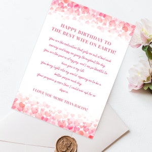 Cartão de aniversário para esposa Cartão de aniversário para melhor esposa Presente para parceiro Mensagem de agradecimento Presentes Amor Cartão de aniversário Download instantâneo