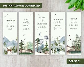 Nature Art Bookmarks with Reading Quotes (Set of 5) (Digital Download)