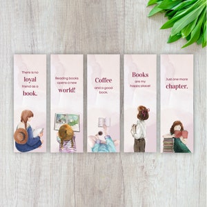 Printable Bookmarks Set of 5 Watercolor bookmark Instant download Digital Bookmark Digital Art Illustration Book Lover Gift 2&quot; x 6&quot;