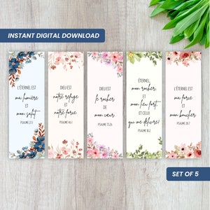 Bookmarks in FRENCH Printable Bible Verses Bookmarks Cute Bookmarks With Psalms Bookmark set of 5 Instant Download Digital Book Accessory