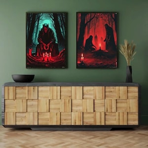 Dämonisches Ritual Poster Set | Horror Wall Art Bundle | Gothic Okkultes Printable Dekor | AI Dark Art Download | Halloween-Hexe-Raum-Ästhetik