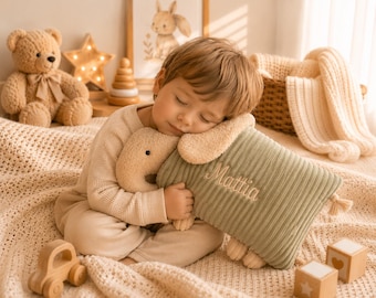 Kuschelkissen Elefant, Kissen mit Namen, Geschenkkissen, Kuschelkissen Schlafelefant Personalisiertes Elefanten, Baby Geschenk