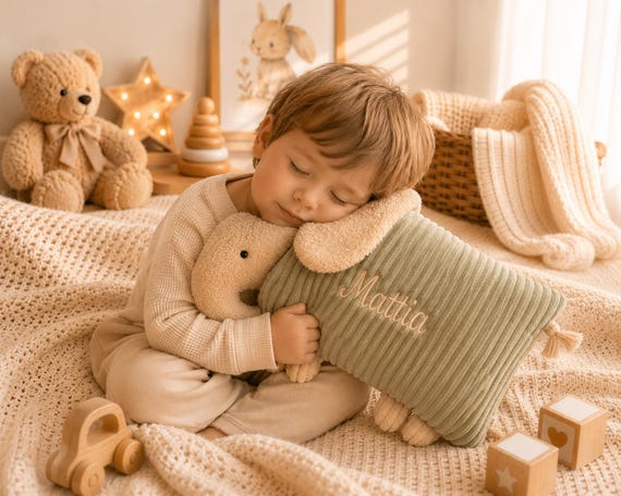 Kuschelkissen Elefant, Kissen mit Namen, Geschenkkissen, Kuschelkissen Schlafelefant Personalisiertes Elefanten, Baby Geschenk