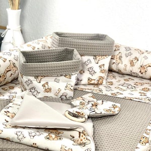 Wickelauflage SET | SAFARI+ Waffelpique beige | personalisiert | Utensilio | Kuscheldecke with Name | Geschenk zur Geburt Bestickte