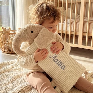 Kuschelkissen Elefant, Kissen mit Namen, Geschenkkissen, Kuschelkissen Schlafelefant Personalisiertes Elefanten, Baby Geschenk