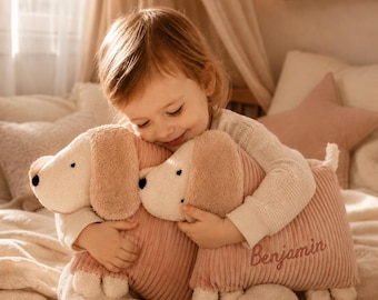 Geschwister-Kissenset I Personalisierte Hunde Kissen mit Namen | Déco Chambre d'enfant | Kissen de cordon fait à la main