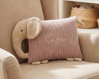 Kuschelkissen Elefant / Personalisiertes Babykissen / Cord Beige / Kissen mit Namen /Geschenkkkissen / Kuschelkissen Schlafelefant