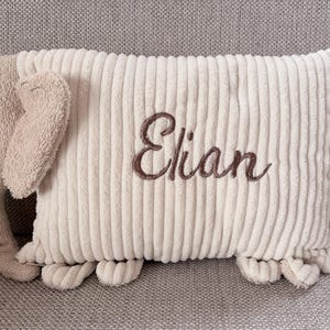 Kuschelkissen Elefant / Personalisiertes Babykissen / コードベージュ / Kissen mit Namen /Geschenkkissen / Kuschelkissen Schlafelefant