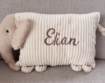 Kuschelkissen Elefant / Personalisiertes Babykissen  / Cord Beige / Kissen mit Namen /Geschenkkissen / Kuschelkissen Schlafelefant