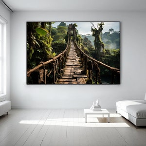 Suspension bridge jungle, jungle bridge picture, painting, suspension bridge poster, jungle bridge printed on canvas rainforest, safari