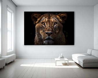 Lioness picture, Lion paintings, Lion safari poster, Lion printed on canvas