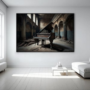 Lost Place Piano Picture, Castle Grand Piano Retro Lost Place Canvas, Lost Place Painting, Oil Painting