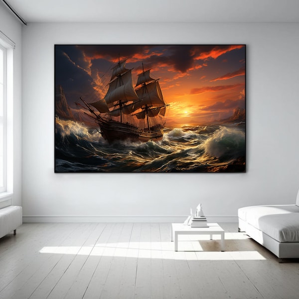 Segelschiff Bild, Segelschiff Leinwand, Segelschiff Gemälde, Segelschiff Malerei, Ruderboot Malerei, Schiff Leinwand Malerei, ÖL Malerei