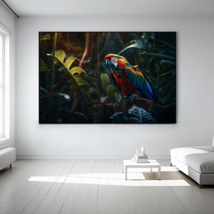 Parrot in Paradise, Parrot Jungle Picture, Jungle Painting, Paradise Bird Poster, Paradise Parrot printed on canvas, picture in xxl