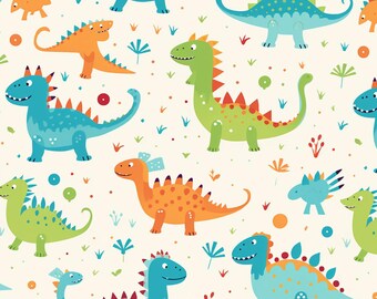 Cartoon Dinosaur Fabric Cartoon Fabric Cotton Fabric Sold by The Half Yard