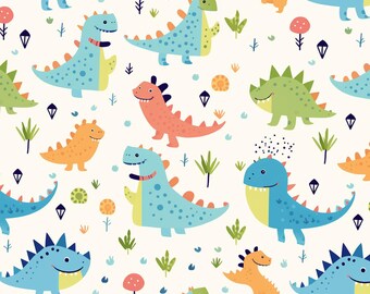 Cartoon Dinosaur Fabric Cartoon Fabric Cotton Fabric Sold by The Half Yard