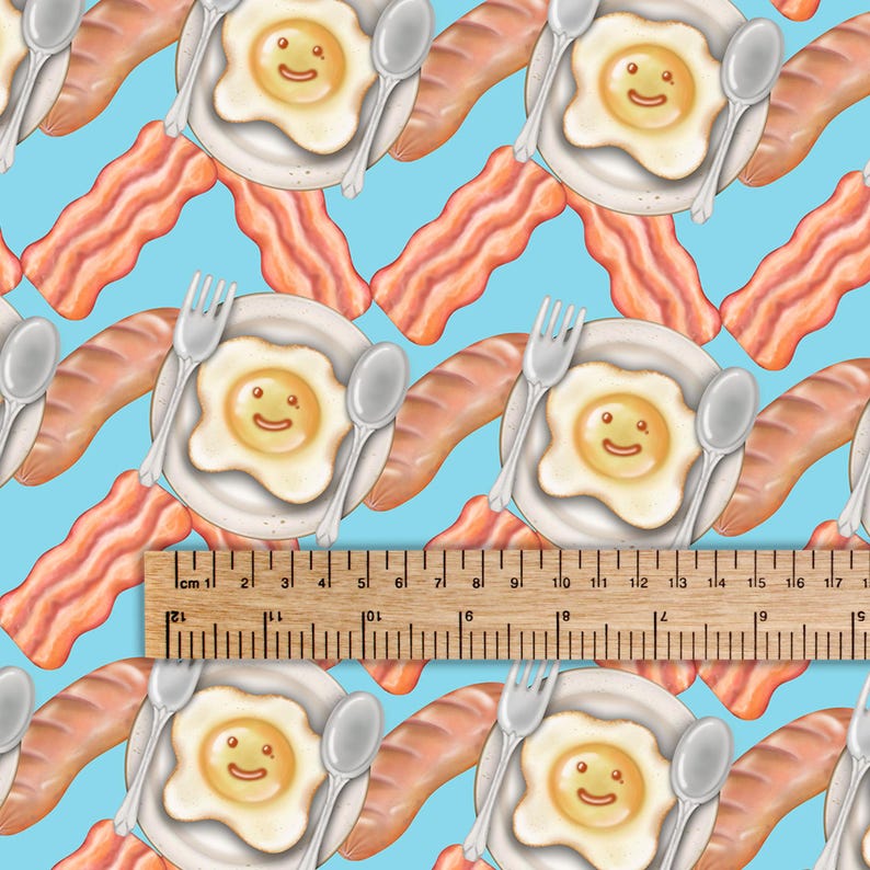Bacon Ruler Breakfast Food Fabric Cartoon Fabric Cotton Fabric Sold by the Half ...